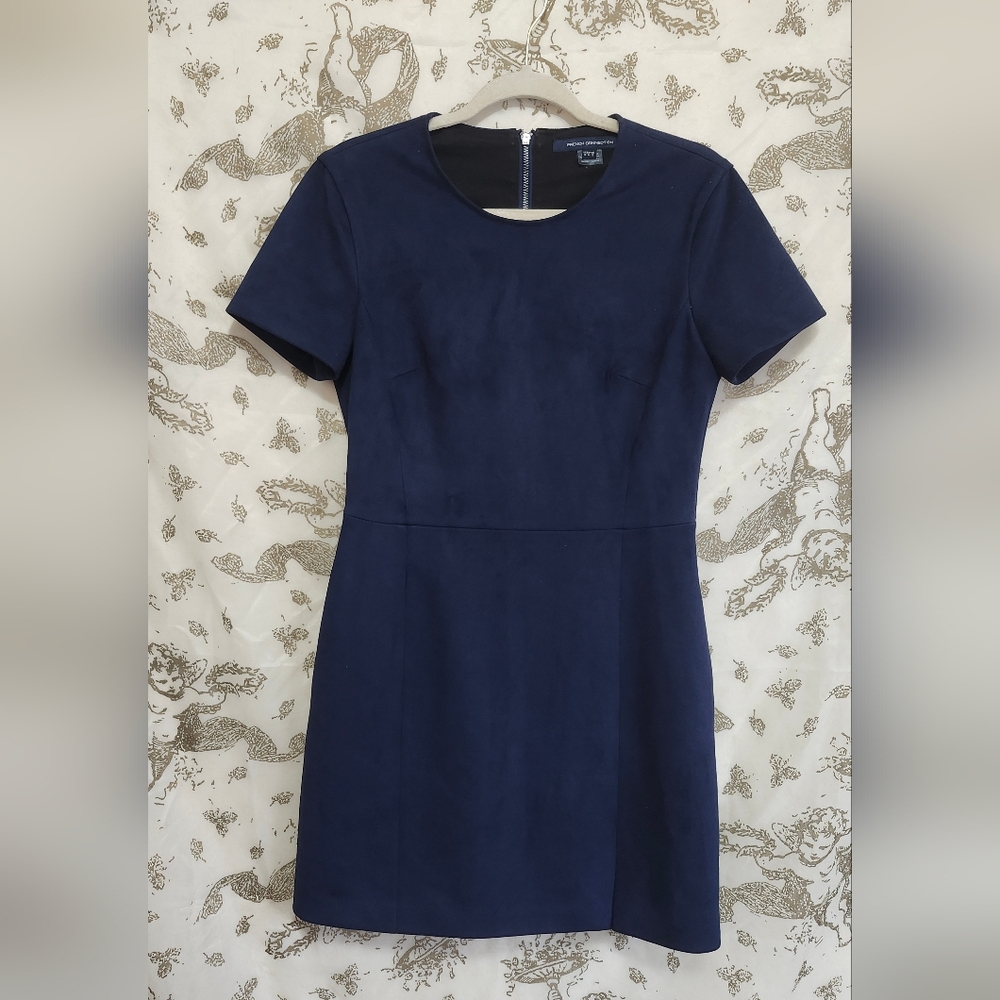 Navy faux suede French Connection hourglass career dress with pockets sz 8